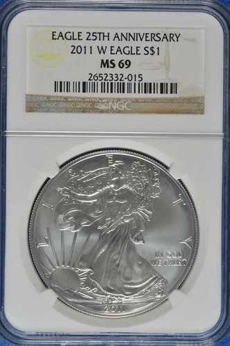 2011 W 1オンス シルバー アメリカンイーグル NGC MS 69 25周年記念