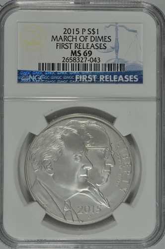 2015年 P マーチ・オブ・ダイムズ 未流通銀貨 NGC MS69 初版