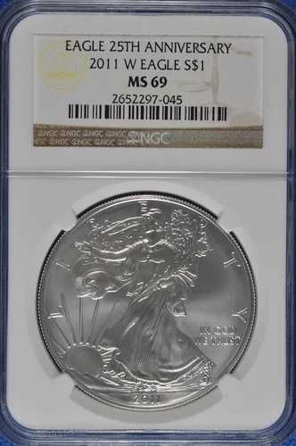 2011年 W バーニッシュ 1オンス シルバー アメリカンイーグル NGC MS 69 25周年記念