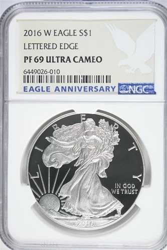 2016年 W シルバー アメリカンイーグル プルーフ - レタードエッジ 30周年 NGC PF69 ウルトラカメオ