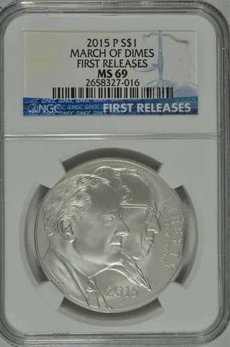 2015年 P マーチ・オブ・ダイムズ 未流通銀貨 NGC MS69 初版