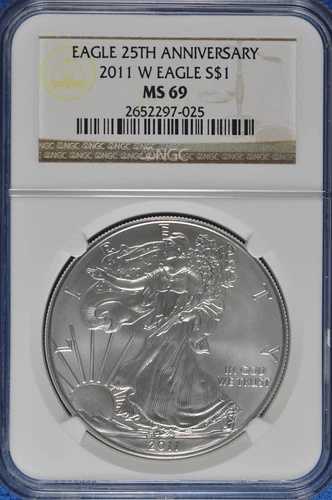 2011年 W バーニッシュ 1オンス シルバー アメリカンイーグル NGC MS 69 25周年記念