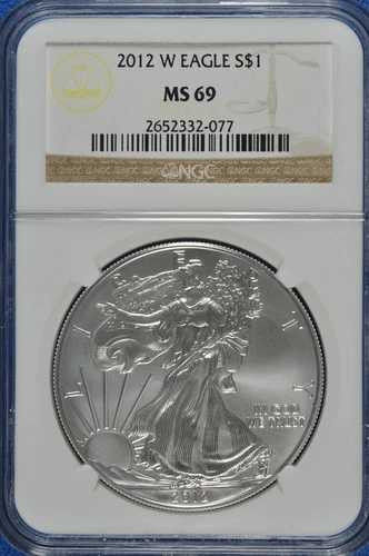 2012年 W バーニッシュド 1ドル シルバー イーグル NGC MS 69 (ブラウンラベル)