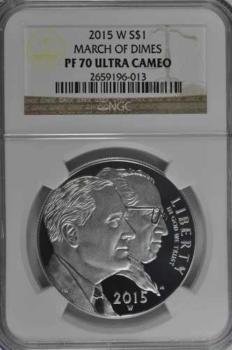 2015年 W マーチ・オブ・ダイムズ プルーフ銀貨 NGC PF70 UC ブラウンラベル