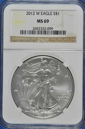 2012年 W バーニッシュド 1ドル シルバー イーグル NGC MS 69 (ブラウンラベル)
