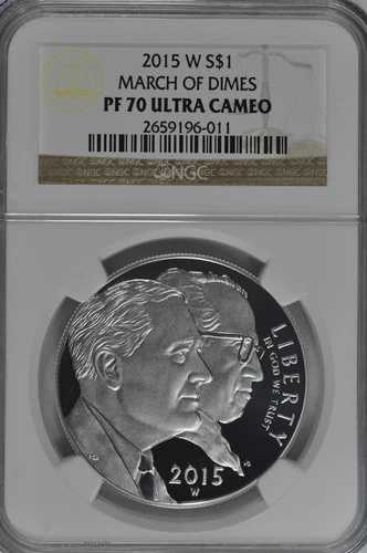 2015年 W マーチ・オブ・ダイムズ プルーフ銀貨 NGC PF70 UC ブラウンラベル