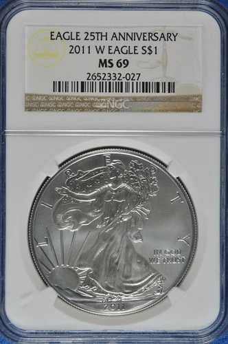 2011 W 1オンス シルバー アメリカンイーグル NGC MS 69 25周年記念