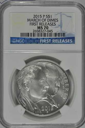 2015年 P マーチ・オブ・ダイムズ 未流通銀貨 NGC MS70 初版