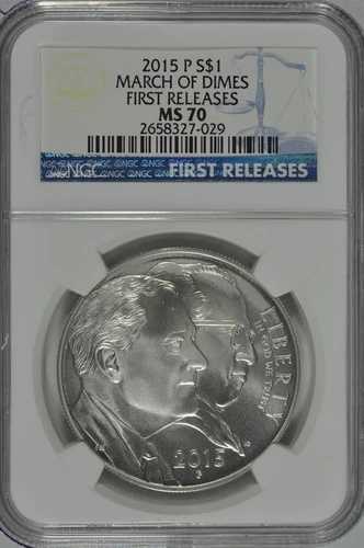 2015年 P マーチ・オブ・ダイムズ 未流通銀貨 NGC MS70 初版