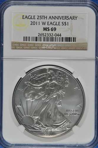 2011 W 1オンス シルバー アメリカンイーグル NGC MS 69 25周年記念
