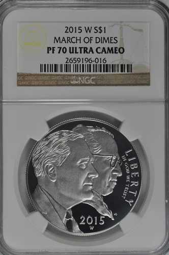 2015年 W マーチ・オブ・ダイムズ プルーフ銀貨 NGC PF70 UC ブラウンラベル