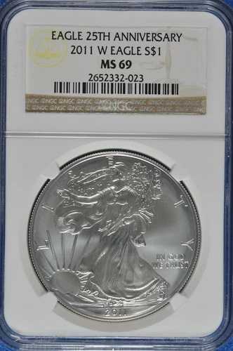 2011 W 1オンス シルバー アメリカンイーグル NGC MS 69 25周年記念