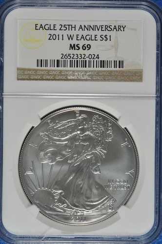 2011 W 1オンス シルバー アメリカンイーグル NGC MS 69 25周年記念