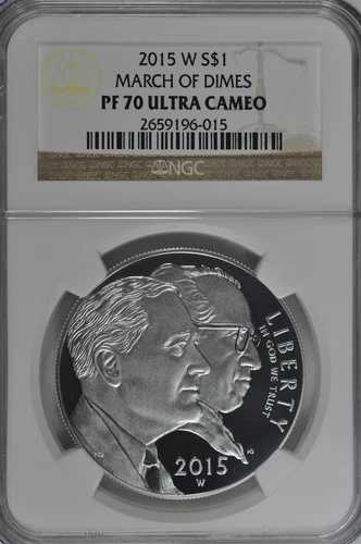 2015年 W マーチ・オブ・ダイムズ プルーフ銀貨 NGC PF70 UC ブラウンラベル