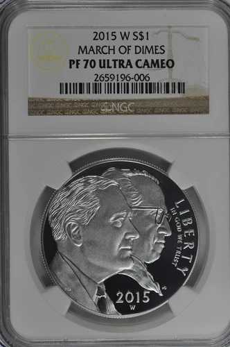 2015年 W マーチ・オブ・ダイムズ プルーフ銀貨 NGC PF70 UC ブラウンラベル