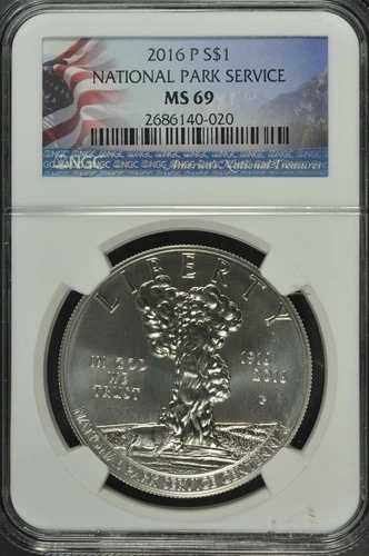 2016年 国立公園局100周年記念 未流通銀貨 NGC MS69