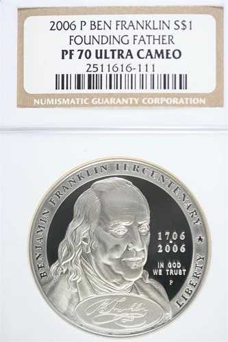 2006年 P ベンジャミン・フランクリン 建国の父 記念銀貨 NGC PF70 UC 56,100円