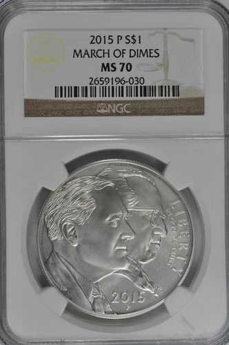 2015年 P マーチ・オブ・ダイムズ 未流通銀貨 NGC MS70 ブラウンラベル