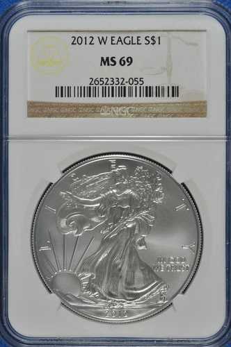 2012年 W バーニッシュド 1ドル シルバー イーグル NGC MS 69 (ブラウンラベル)