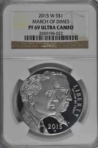 2015年 W マーチ・オブ・ダイムズ プルーフ銀貨 NGC PF69 UC ブラウンラベル