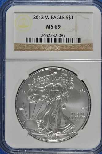 2012年 W バーニッシュド 1ドル シルバー イーグル NGC MS 69 (ブラウンラベル)