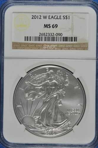 2012年 W バーニッシュド 1ドル シルバー イーグル NGC MS 69 (ブラウンラベル)