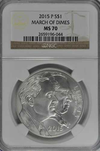 2015年 P マーチ・オブ・ダイムズ 未流通銀貨 NGC MS70 ブラウンラベル