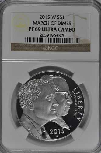 2015年 W マーチ・オブ・ダイムズ プルーフ銀貨 NGC PF69 UC ブラウンラベル