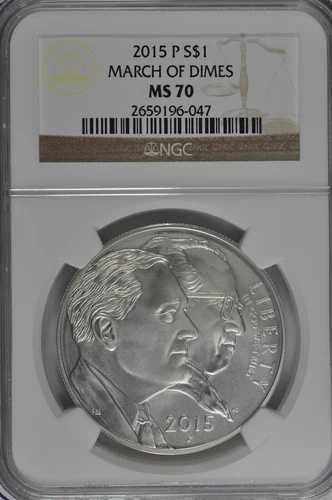 2015年 P マーチ・オブ・ダイムズ 未流通銀貨 NGC MS70 ブラウンラベル