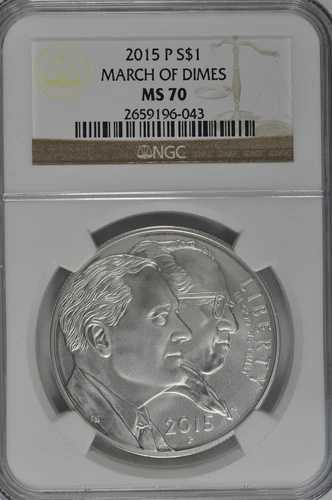 2015年 P マーチ・オブ・ダイムズ 未流通銀貨 NGC MS70 ブラウンラベル 56,100円