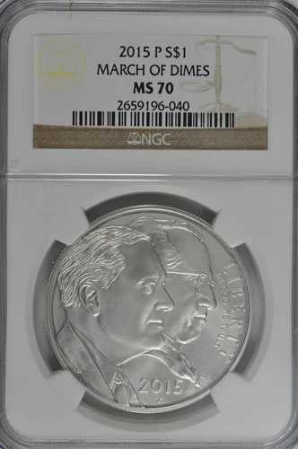 2015年 P マーチ・オブ・ダイムズ 未流通銀貨 NGC MS70 ブラウンラベル
