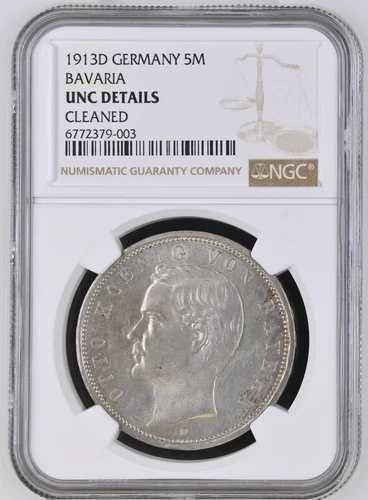 5 マーク 1913 D オットー、バイエルン NGC UNC 詳細 -