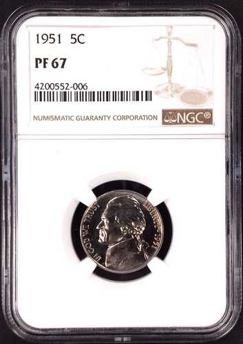 1951 年プルーフ ジェファーソン ニッケル、NGC により PF 67 と認定されました。｜WORLD RESOURCE【QUEEN店】