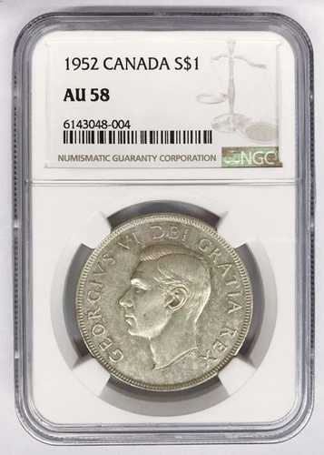 カナダ ジョージ6世 1ドル 1952 KM#46 スラブドル NGC AU58-