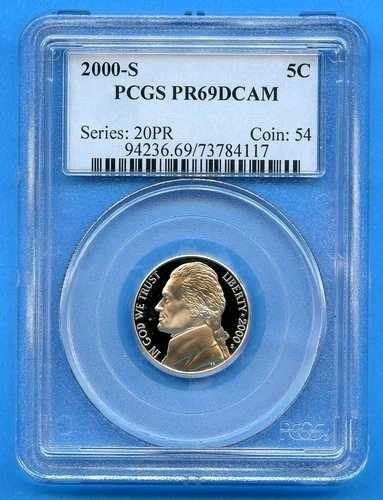 2000 S PCGS PR69 DCAM 5セント ジェファーソン ニッケル 米国造幣局 プルーフコイン 2000-S PF-69 OBH