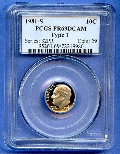 1981 S PCGS PR69 ルーズベルト ダイム 10c US代替同様 1981-S PF-69 ディープカメオ タイプ 1 OBH-