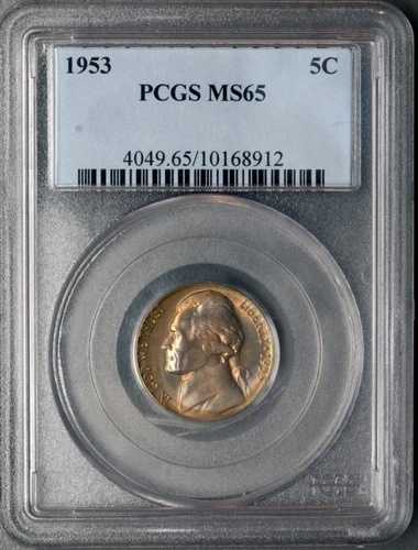 米国5セント ジェファーソン トーン 1953年コイン PCGS MS65