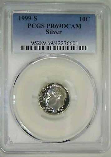1999-S 10セント ルーズベルト ダイム PCGS PR69DCAM 90% シルバー 22rto0220