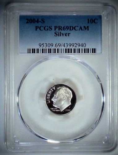 2004-S 10セント ルーズベルト ダイム PCGS PR69DCAM 90% シルバー 23ato0219
