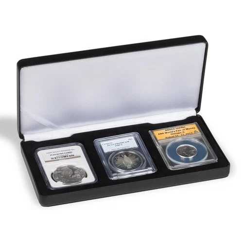 コインスラブ3枚用ブラックレザーレットボックス - PCGS NGC ANACS 最大2 1/2 x 3 3/8インチ 23,925円
