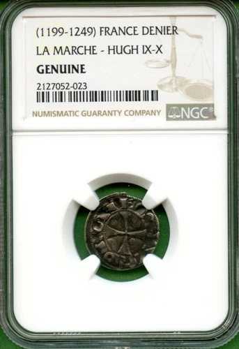 フランス 1199-1249 銀貨 デニール ラ・マルシュ - ヒュー IX-X NGC 本物