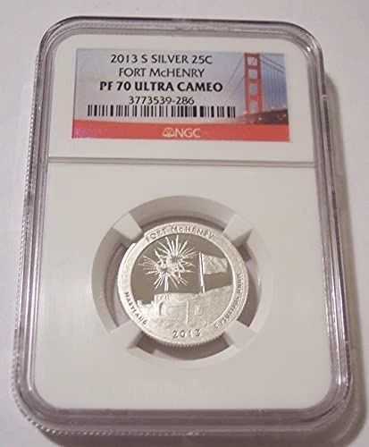 2013 S シルバー フォートマクヘンリー NP クォーター PF70 UC プルーフ NGC ゴールデンゲートブリッジラベル