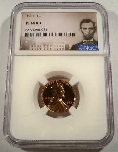1957 NGC PF68RD プルーフ リンカーン セント 1セント PF 68 RD レッド ティルテッド