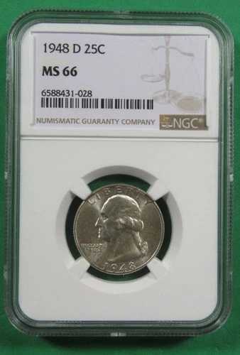 1948-D 25セント NGC MS66。スーパーラスター仕上げに軽いトーンが施されています。(825223)