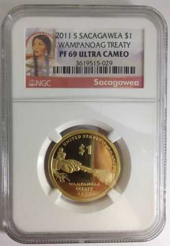 2011 Sacagawea-S $ 1 コイン ワンパノアグ条約 NGC PF69 ウルトラ カメオ。