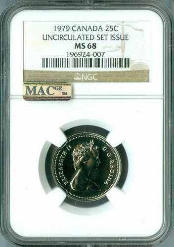 1979年 カナダ 25セント NGC MS68 PQ 2ND FINEST REGISTRY MAC SPOTLESS *