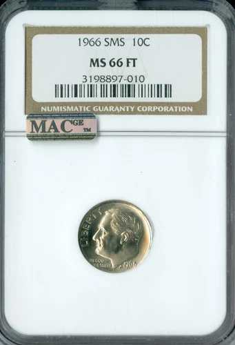 1966年 ルーズベルト ダイム NGC MS66 FT SMS MAC MAC スポットレス。 30,030円