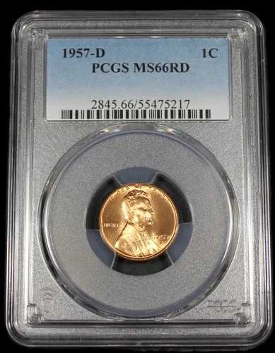 1957年 D リンカーン セント ウィート ペニー PCGS MS66RD UNC MS 66 RD 証明書 # 55475217