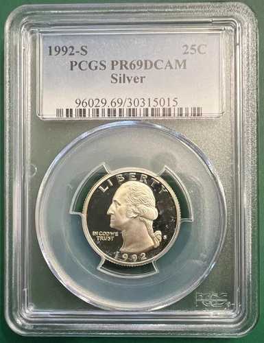 1992-S シルバープルーフ ワシントン クォーターコイン PCGS PR69DCAM / PF69