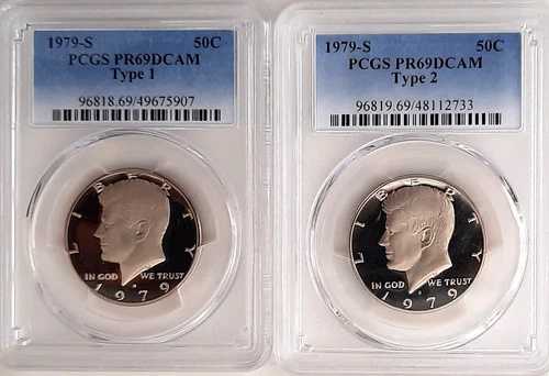 1979-S タイプ1 & タイプ2 ケネディ 50 C- PCGS PR69 DCAM-フェーディングブルーラベル-2 コイン